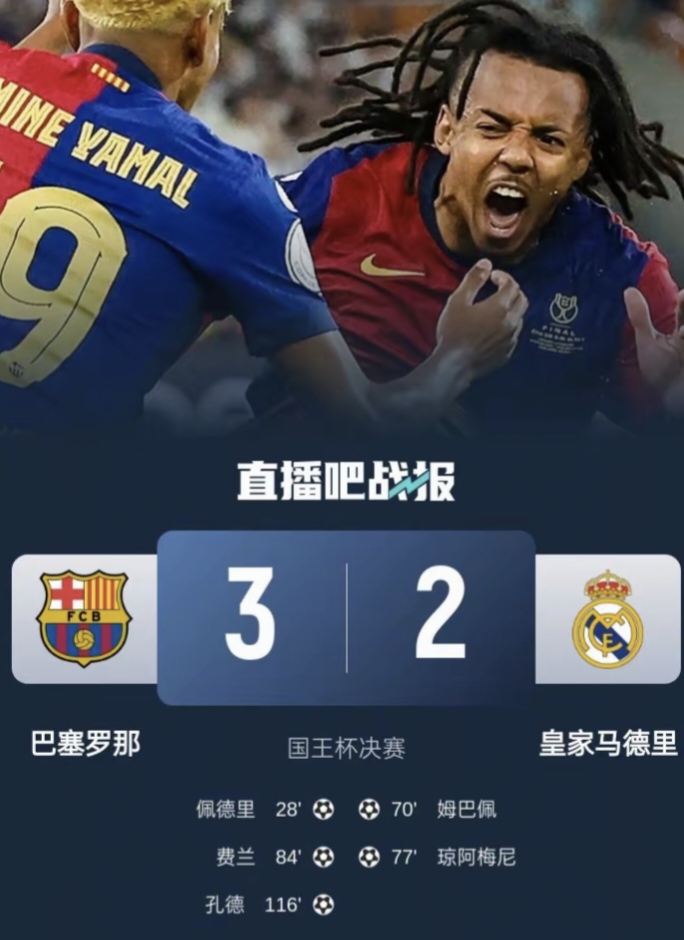 比达尔梅开二度，巴萨逆转取胜